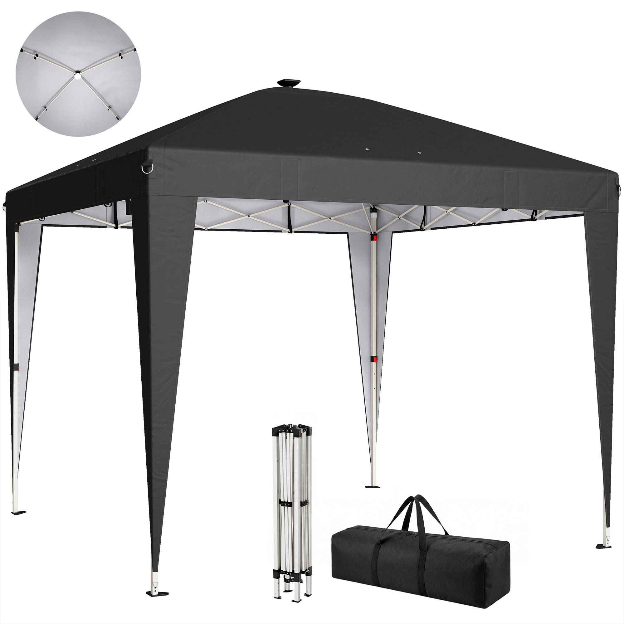Tonnelle pliante 3x3 m avec hauteur réglable, éclairage central et télécommande, en métal et polyester, noire - Image 2