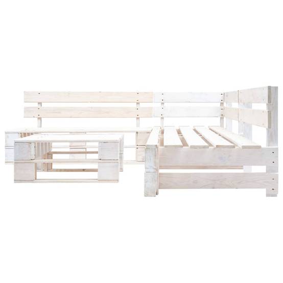 Salon de Jardin Palette Modulable Bois de Pin 4 Pièces pour Terrasse Blanc – ComfortXL Outdoor Living - Image 2