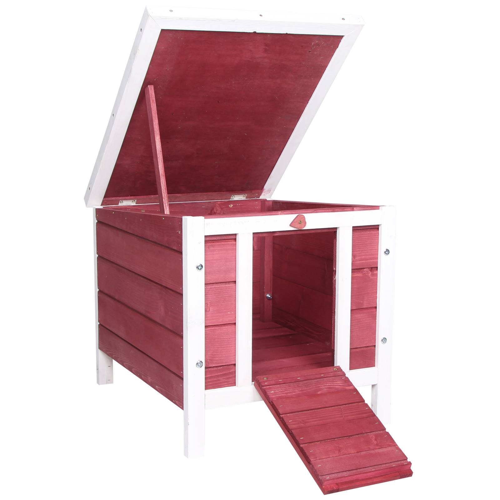 Sans Marque - Clapier extérieur bois petits rongeurs toit asphalte ouverture rampe antidérapante 42x51x43 cm rouge - Image 1