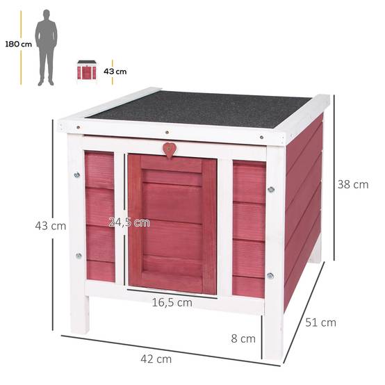 Sans Marque - Clapier extérieur bois petits rongeurs toit asphalte ouverture rampe antidérapante 42x51x43 cm rouge - Image 5