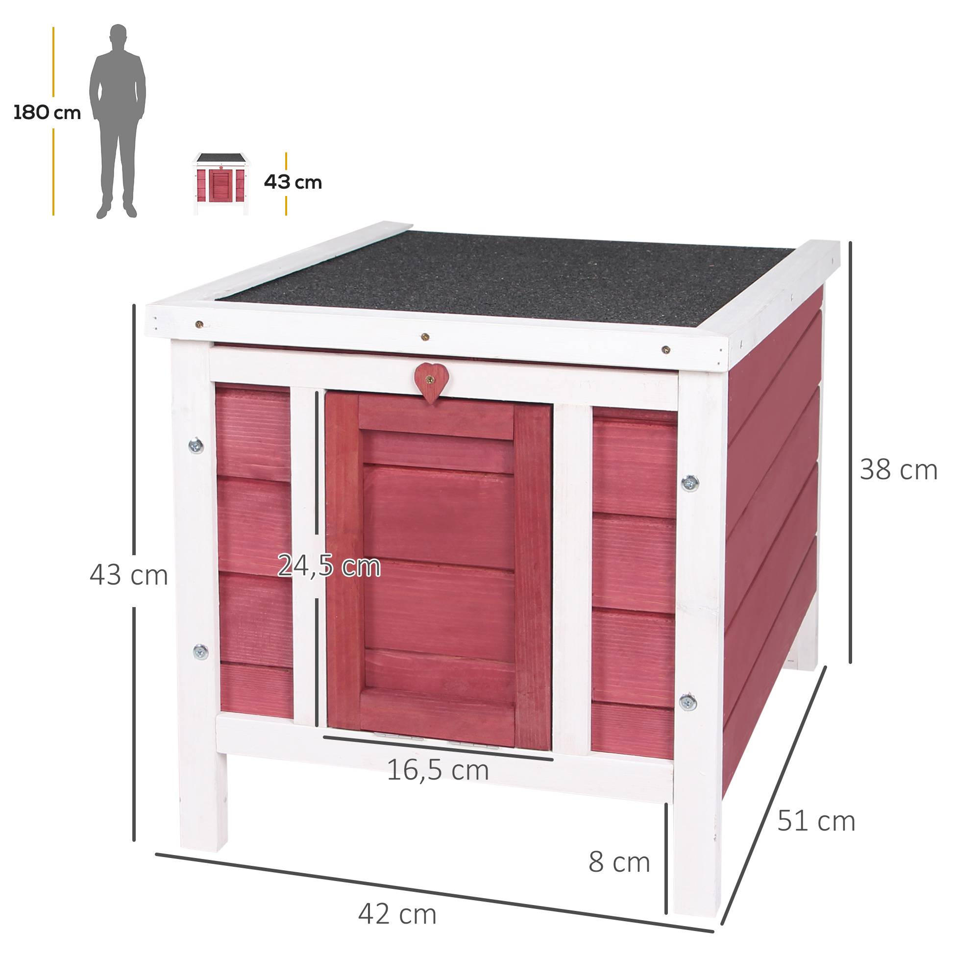 Sans Marque - Clapier extérieur bois petits rongeurs toit asphalte ouverture rampe antidérapante 42x51x43 cm rouge - Image 5