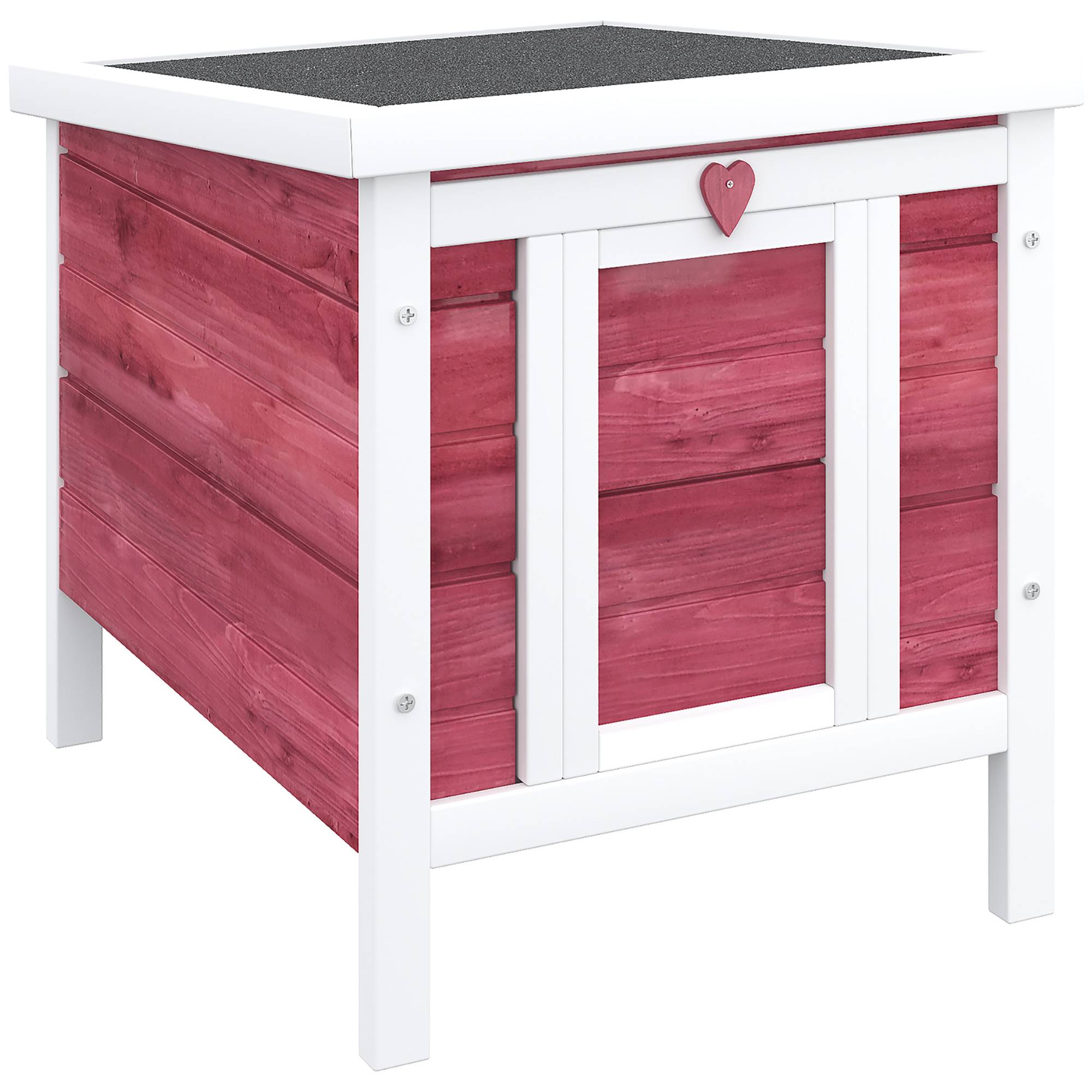 Sans Marque - Clapier extérieur bois petits rongeurs toit asphalte ouverture rampe antidérapante 42x51x43 cm rouge - Image 2