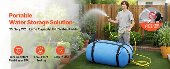 VEVOR Réservoir d'Eau Souple Vessie de Stockage Eau Pliable en TPU 132 L Bleu - Image 9