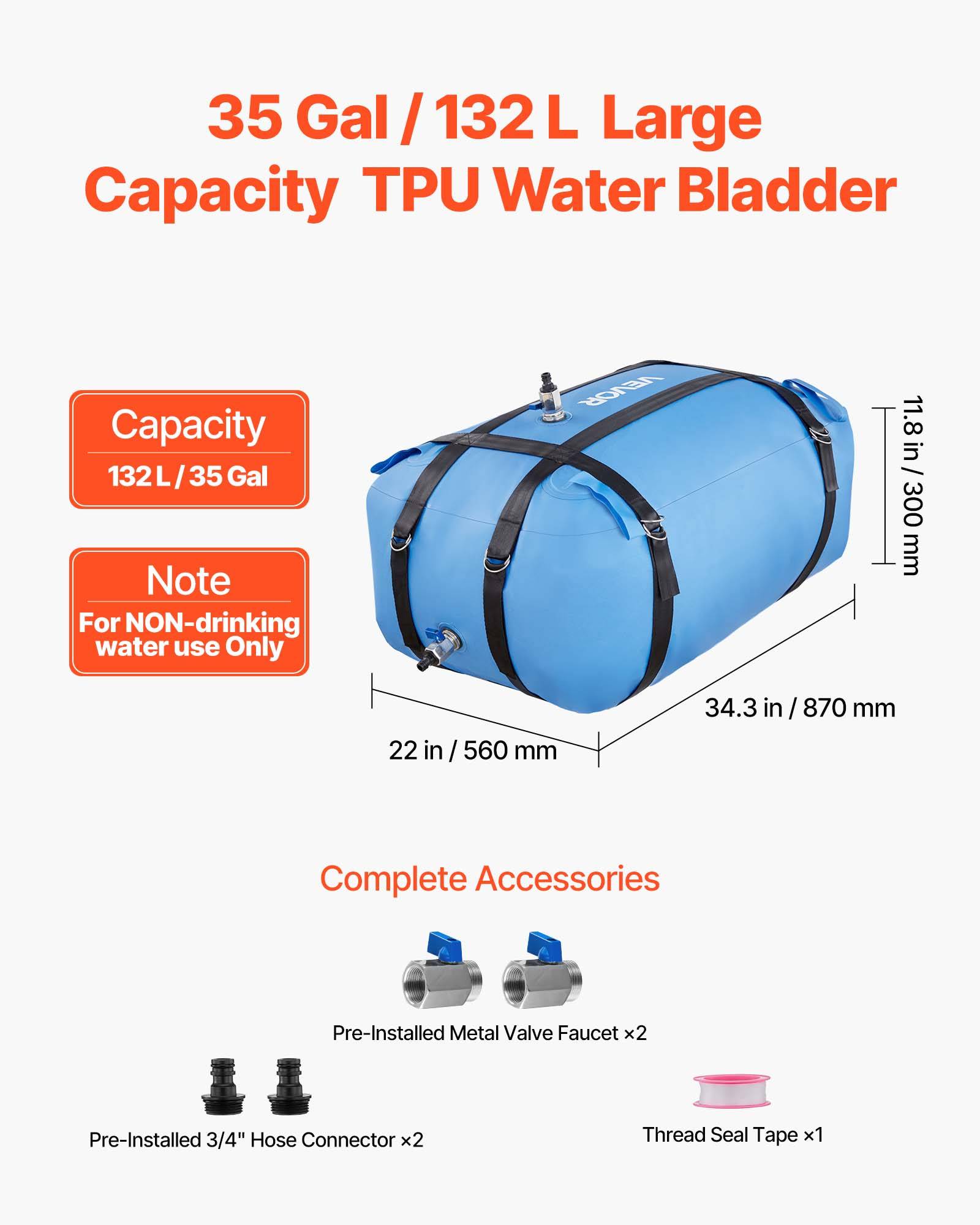 VEVOR Réservoir d'Eau Souple Vessie de Stockage Eau Pliable en TPU 132 L Bleu - Image 2