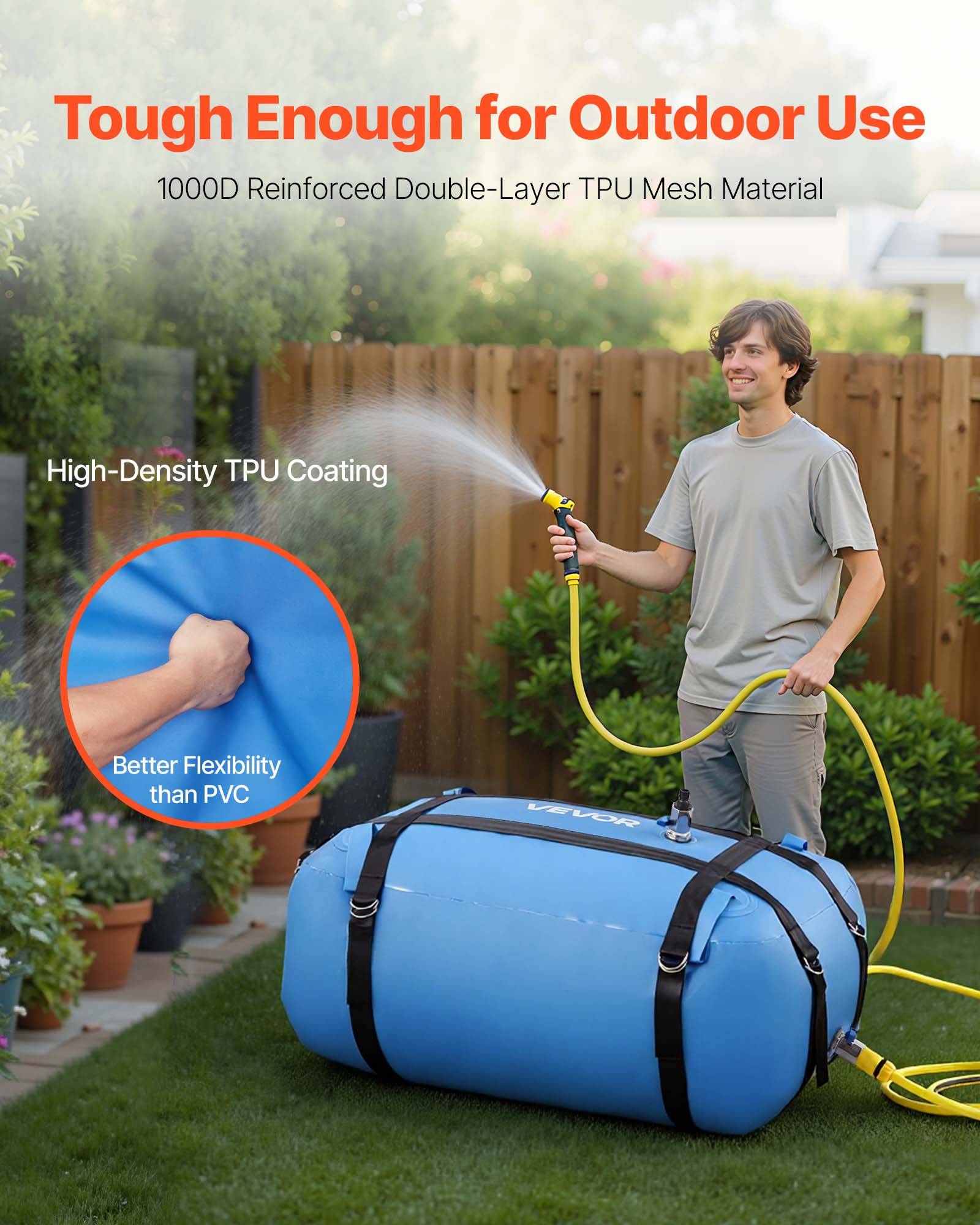 VEVOR Réservoir d'Eau Souple Vessie de Stockage Eau Pliable en TPU 132 L Bleu - Image 3