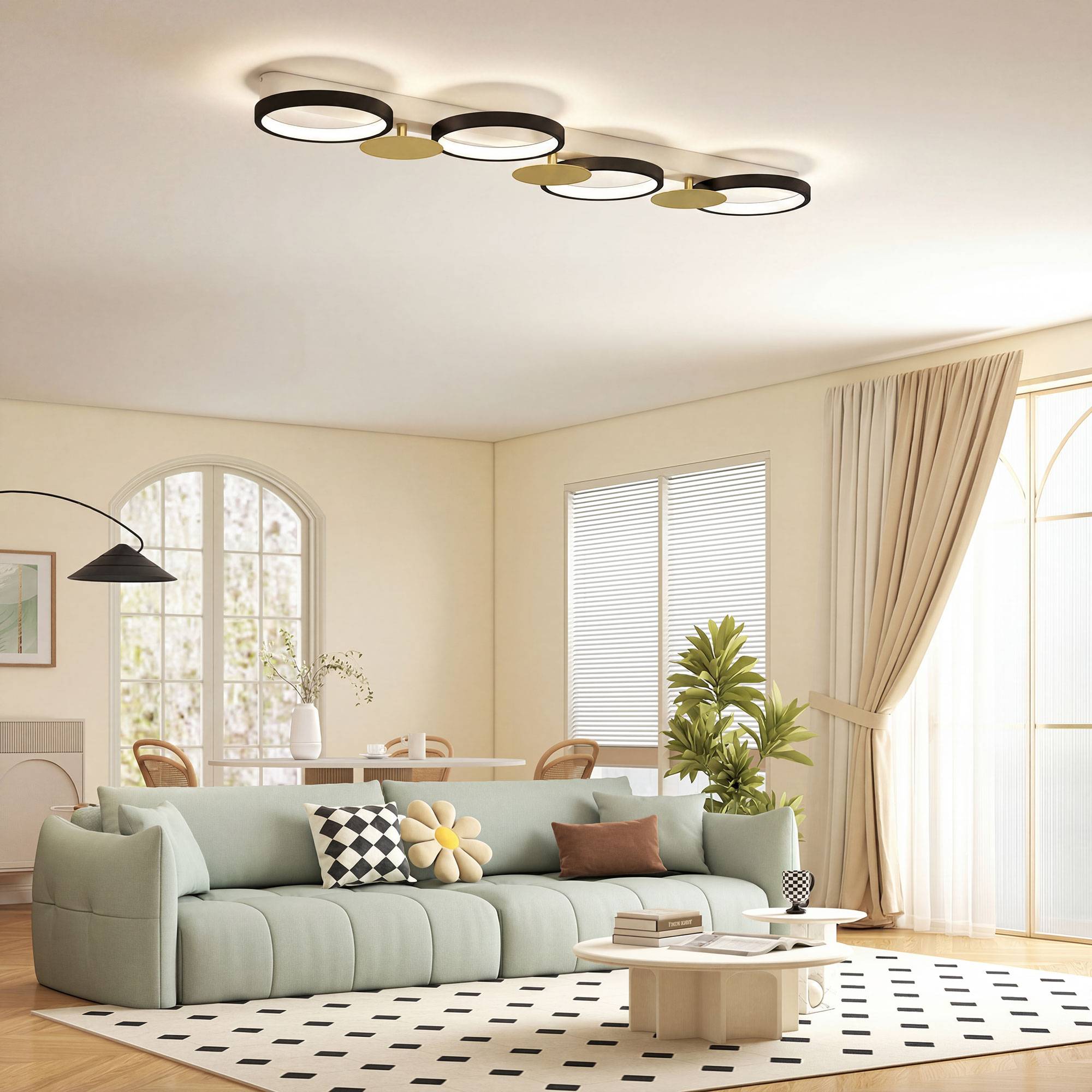 Sans Marque - Plafonnier intensité variable 4 spots télécommande modes éclairage 1500 lm 38 W température couleur 3000-6500 K noir or - Image 3