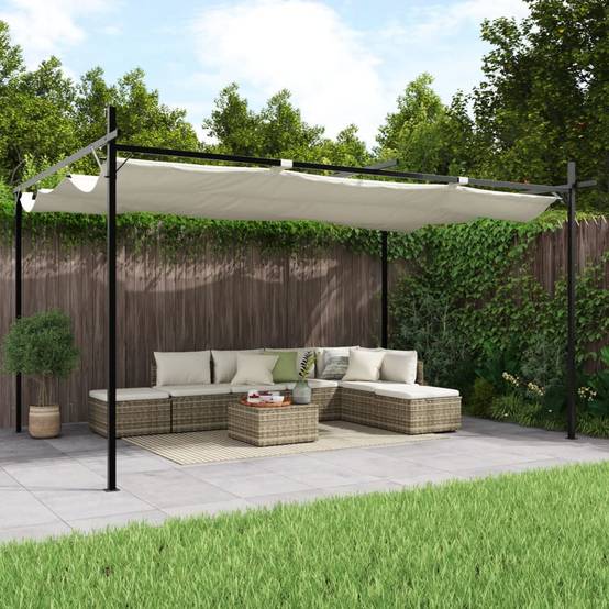 ComfortXL - Grande Pergola Aluminium Toit Rétractable Ajustable pour Jardin Terrasse Crème 395x292 cm – ComfortXL Outdoor Living - Image 1
