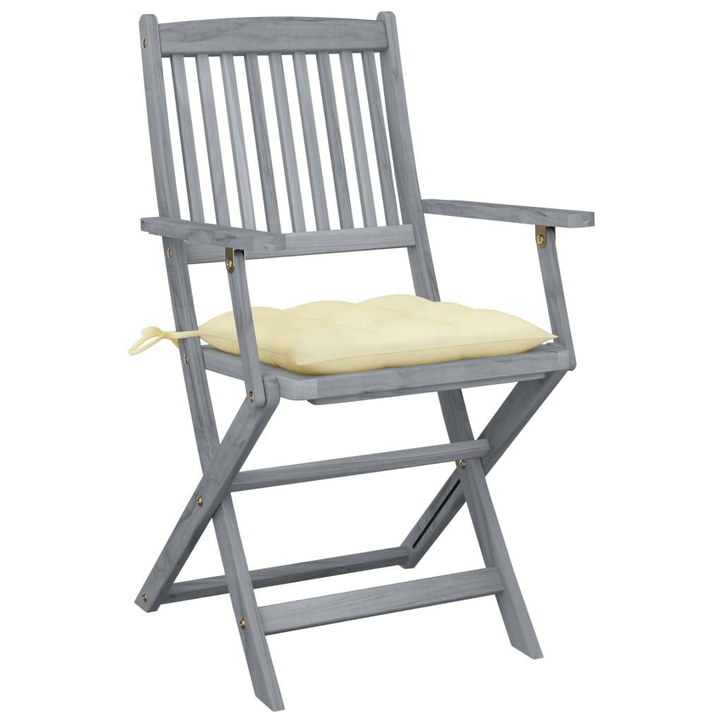 Chaises de jardin pliable bois d'acacia gris 54 x 61 x 88 cm, Poids:23.8kg - PANGIVO - Image 3
