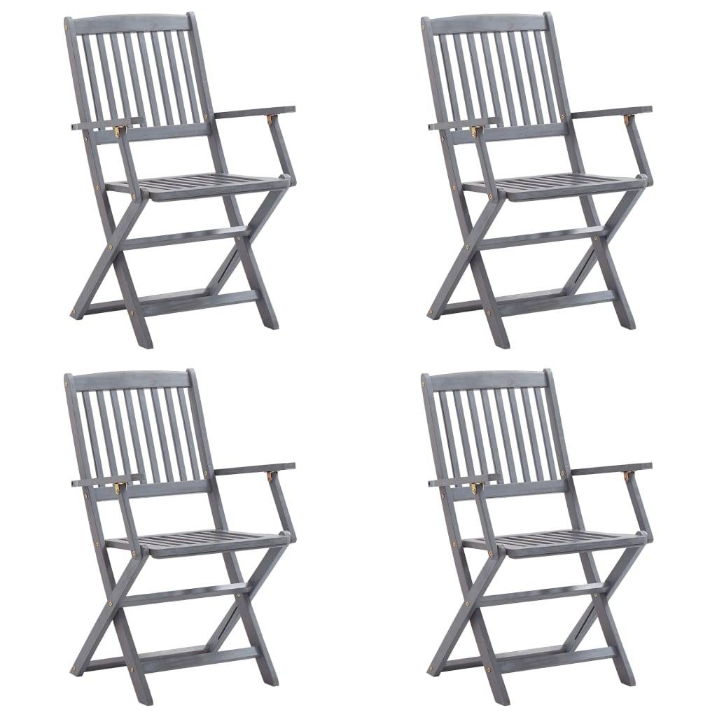 Chaises de jardin pliable bois d'acacia gris 54 x 61 x 88 cm, Poids:23.8kg - PANGIVO - Image 2