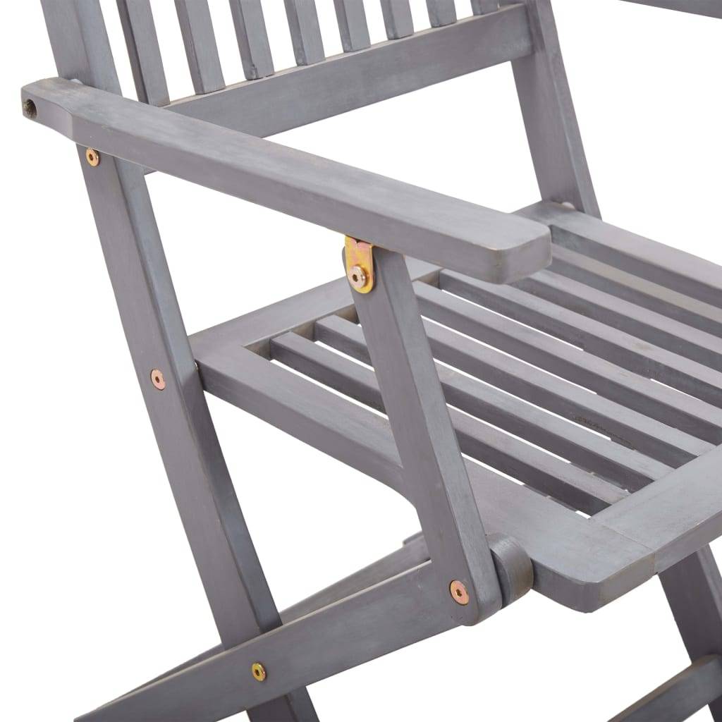 Chaises de jardin pliable bois d'acacia gris 54 x 61 x 88 cm, Poids:23.8kg - PANGIVO - Image 8