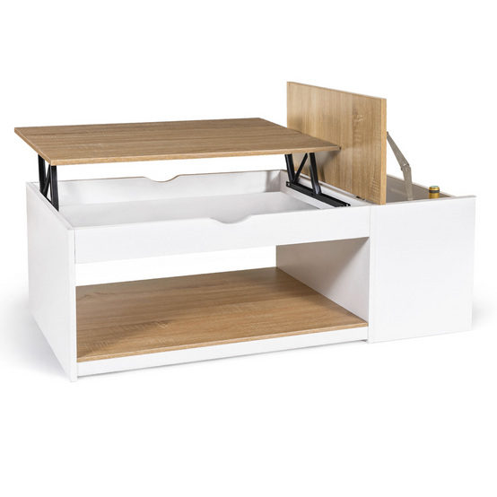 Table basse plateau relevable rectangulaire ELEA avec coffre bois blanc et façon hêtre - Image 4