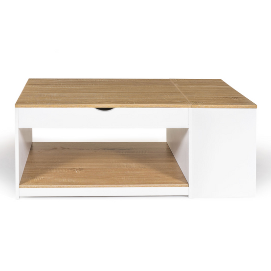 Table basse plateau relevable rectangulaire ELEA avec coffre bois blanc et façon hêtre - Image 3