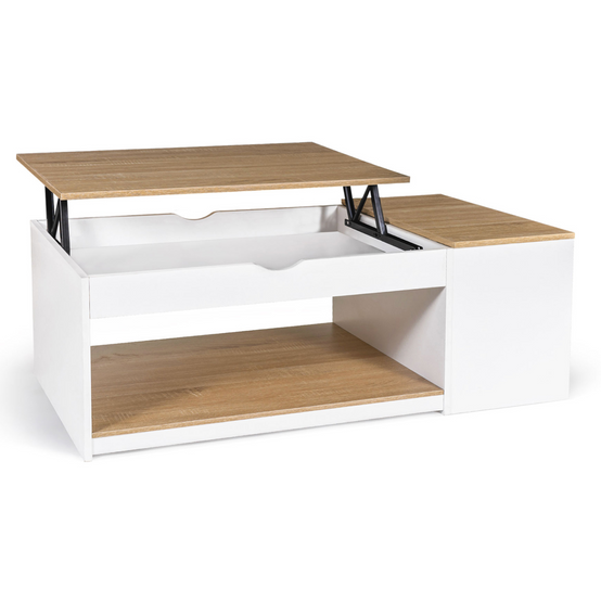 Table basse plateau relevable rectangulaire ELEA avec coffre bois blanc et façon hêtre - Image 2