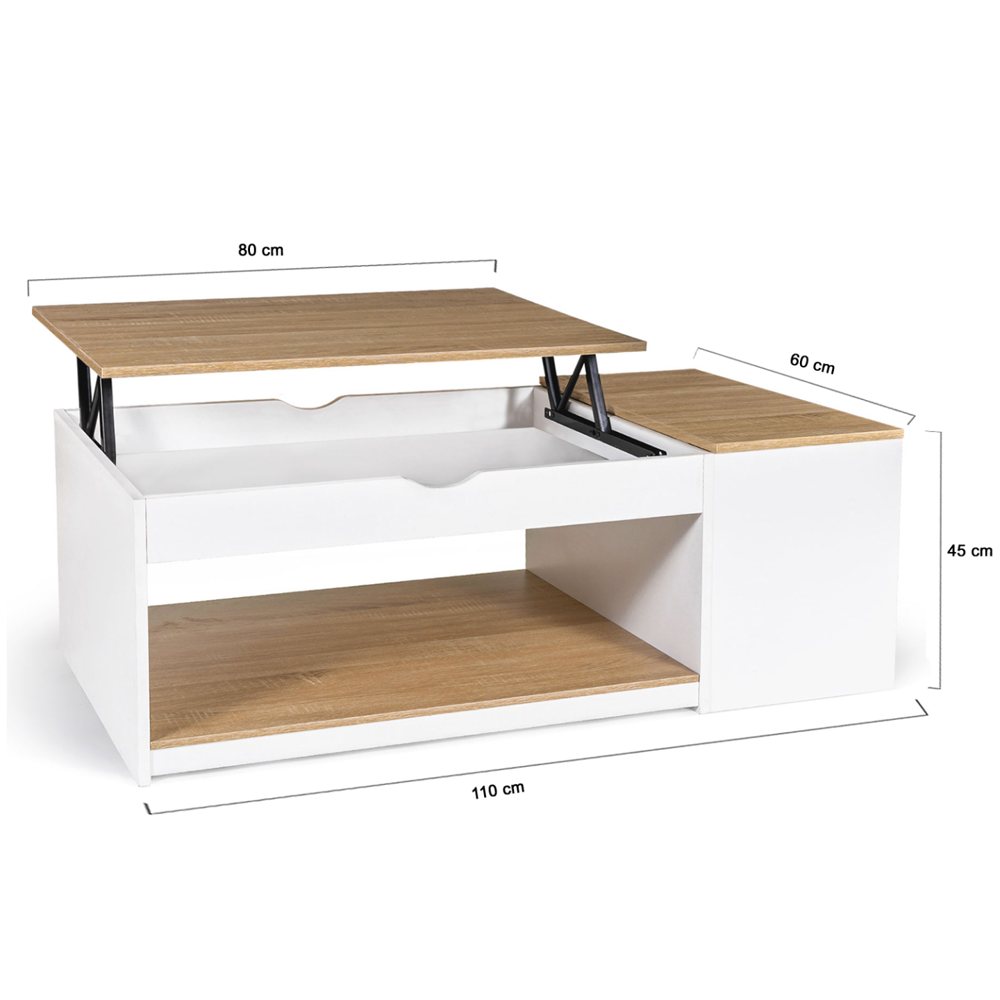 Table basse plateau relevable rectangulaire ELEA avec coffre bois blanc et façon hêtre - Image 6