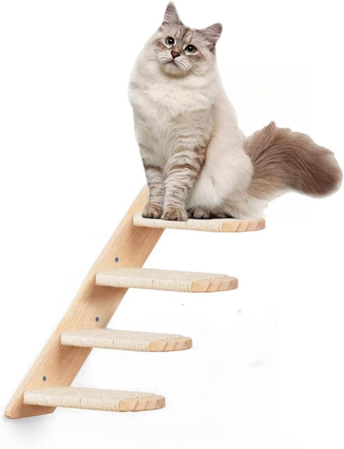 Escalier pour chat en bois, avec corde en jute
