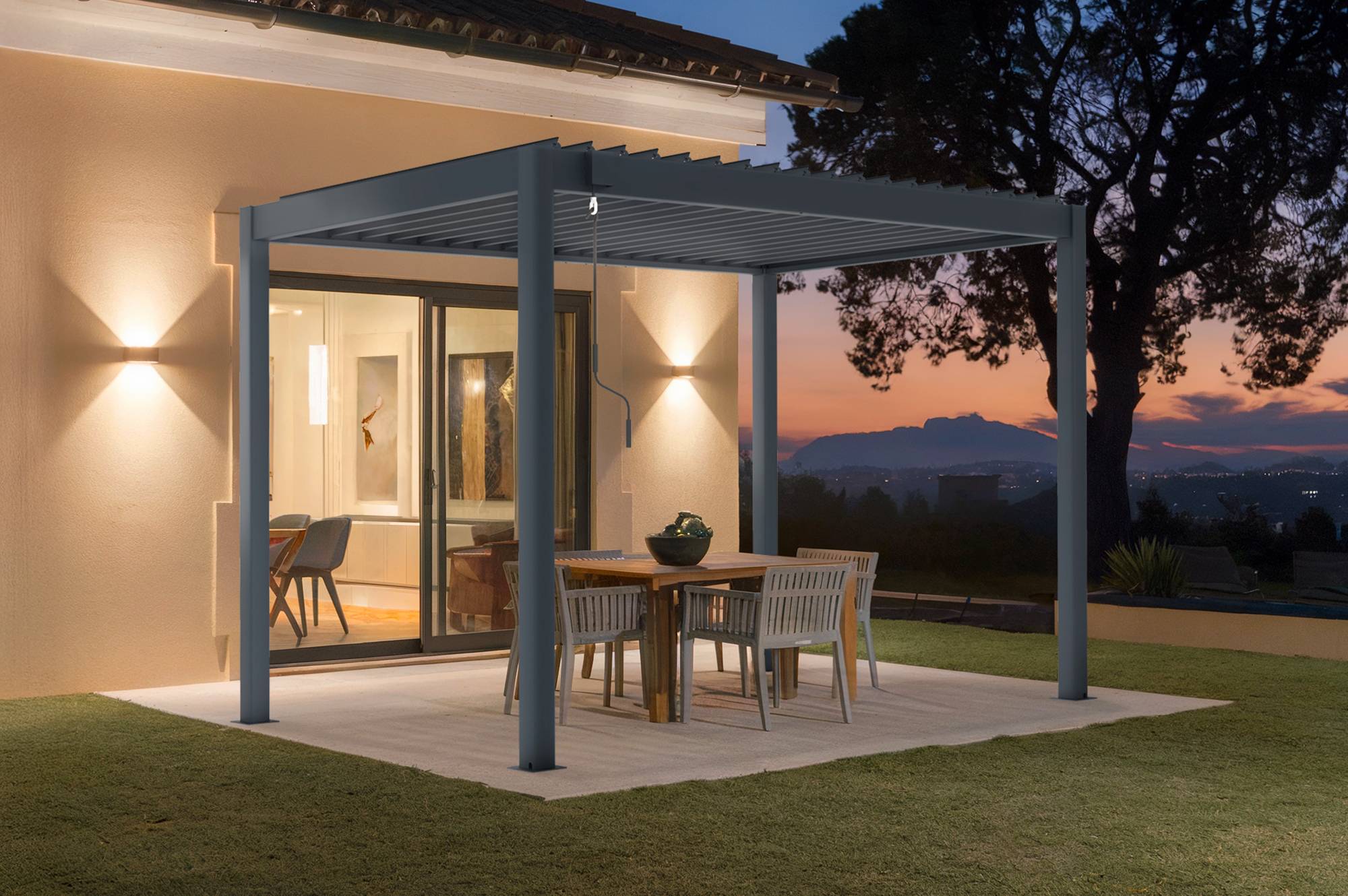 Cazeboo Pergola bioclimatique autoportée PIANA 3x2m aluminium gris - lames orientables - Image 3