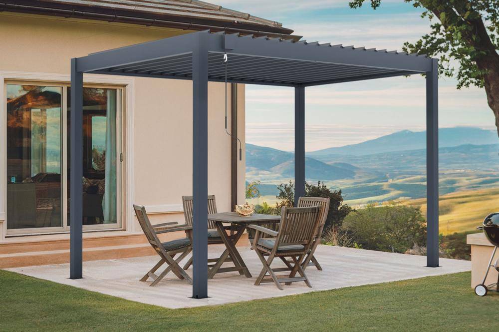 Cazeboo Pergola bioclimatique autoportée PIANA 3x2m aluminium gris - lames orientables - Image 6