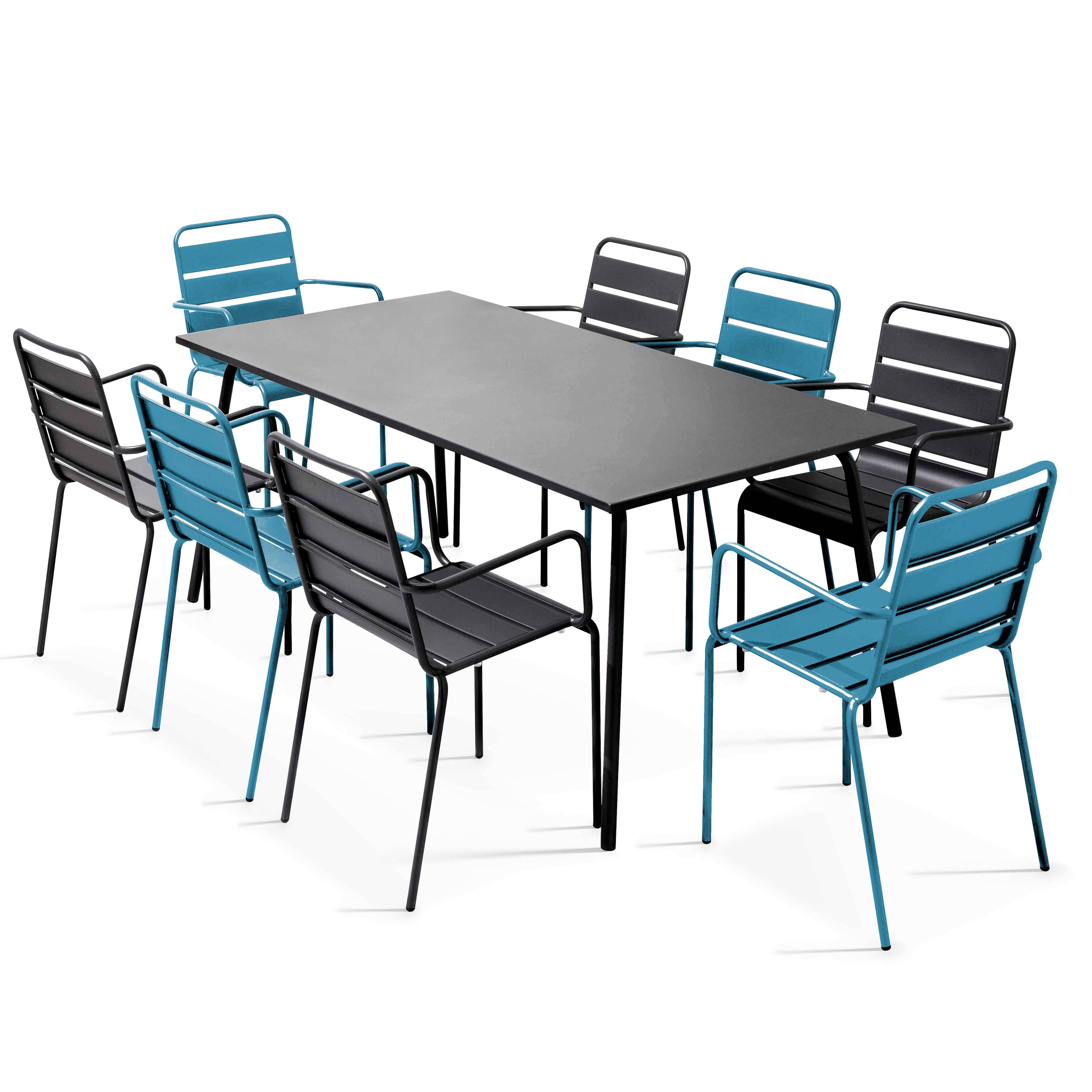 Oviala - Ensemble table de jardin et 8 fauteuils en métal bleu pacific et gris Palavas - Oviala - Imagen 1