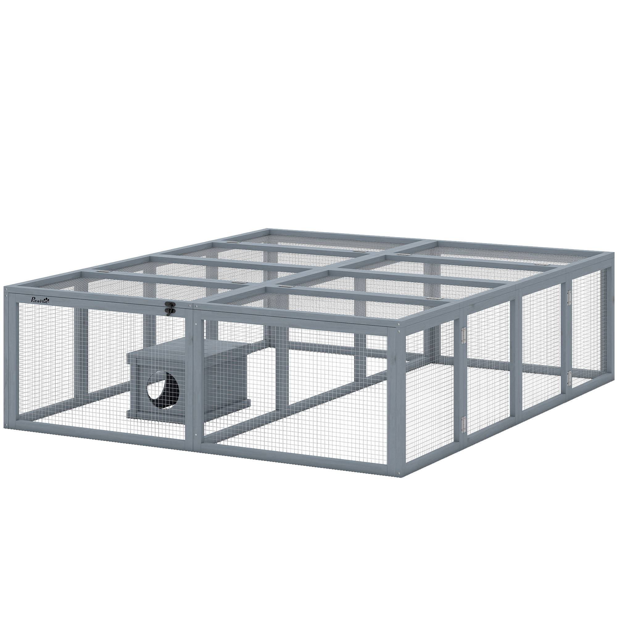 Sans Marque - Enclos lapin bois 2 portes abri pour 2-4 lapins nains 180,4x150x48 cm Gris - Image 2