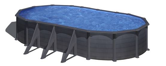 Gre Pools - Piscine ovale acier 7,44m x 3,99m x H: 1,22m - Gris anthracite - Filtration à sable - Renforts apparents - Image 1