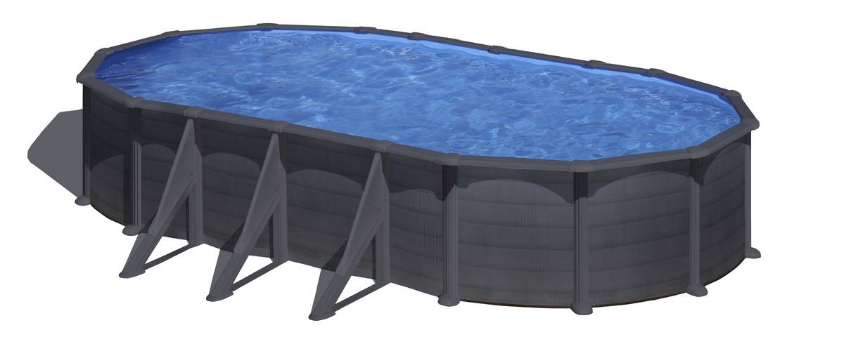 Gre Pools - Piscine ovale acier 7,44m x 3,99m x H: 1,22m -  Gris anthracite - Filtration à sable - Renforts apparents - Image 1