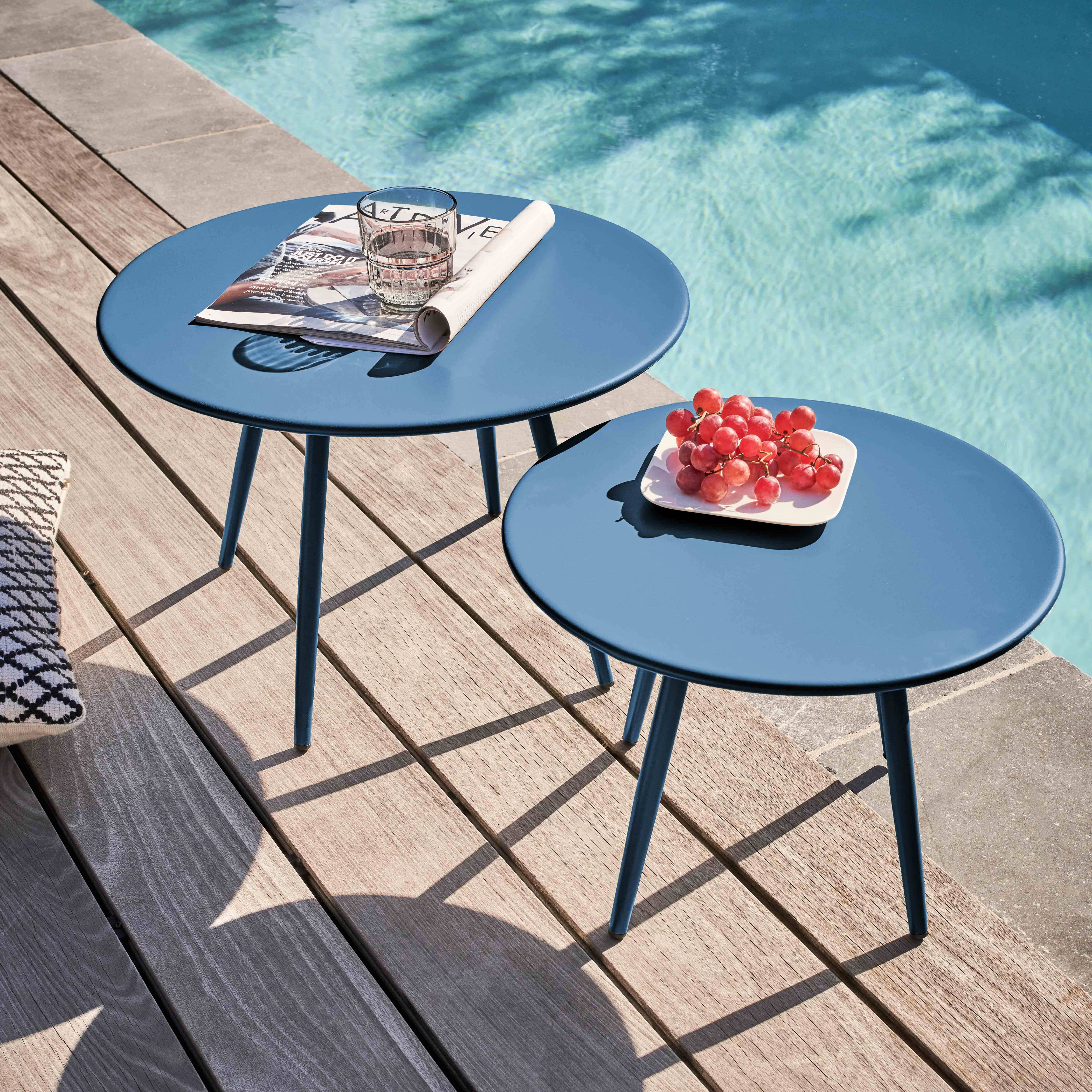 Oviala - Table basse de jardin ronde en métal bleu pacific 40 cm Palavas - Oviala - Imagen 3