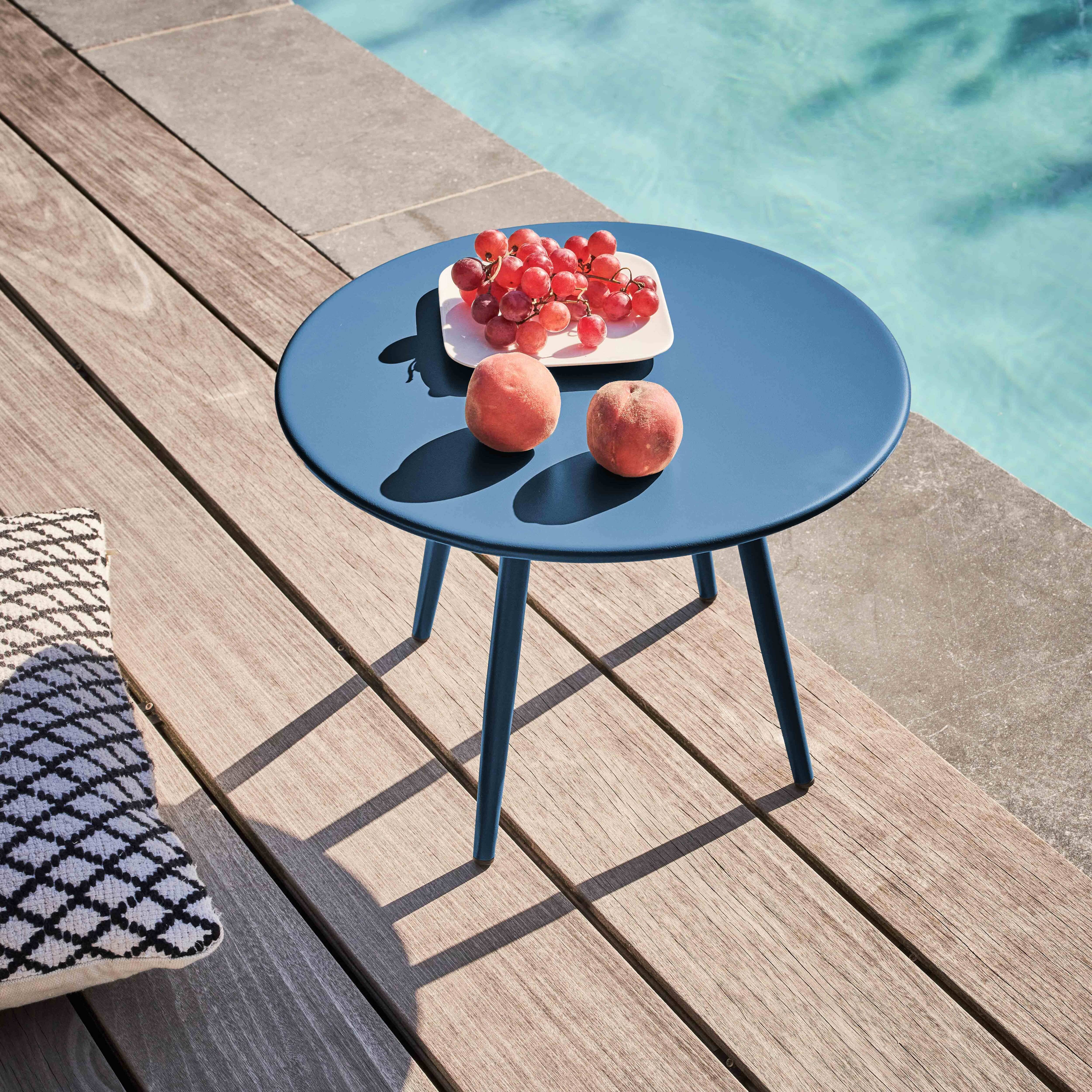 Oviala - Table basse de jardin ronde en métal bleu pacific 40 cm Palavas - Oviala - Imagen 2