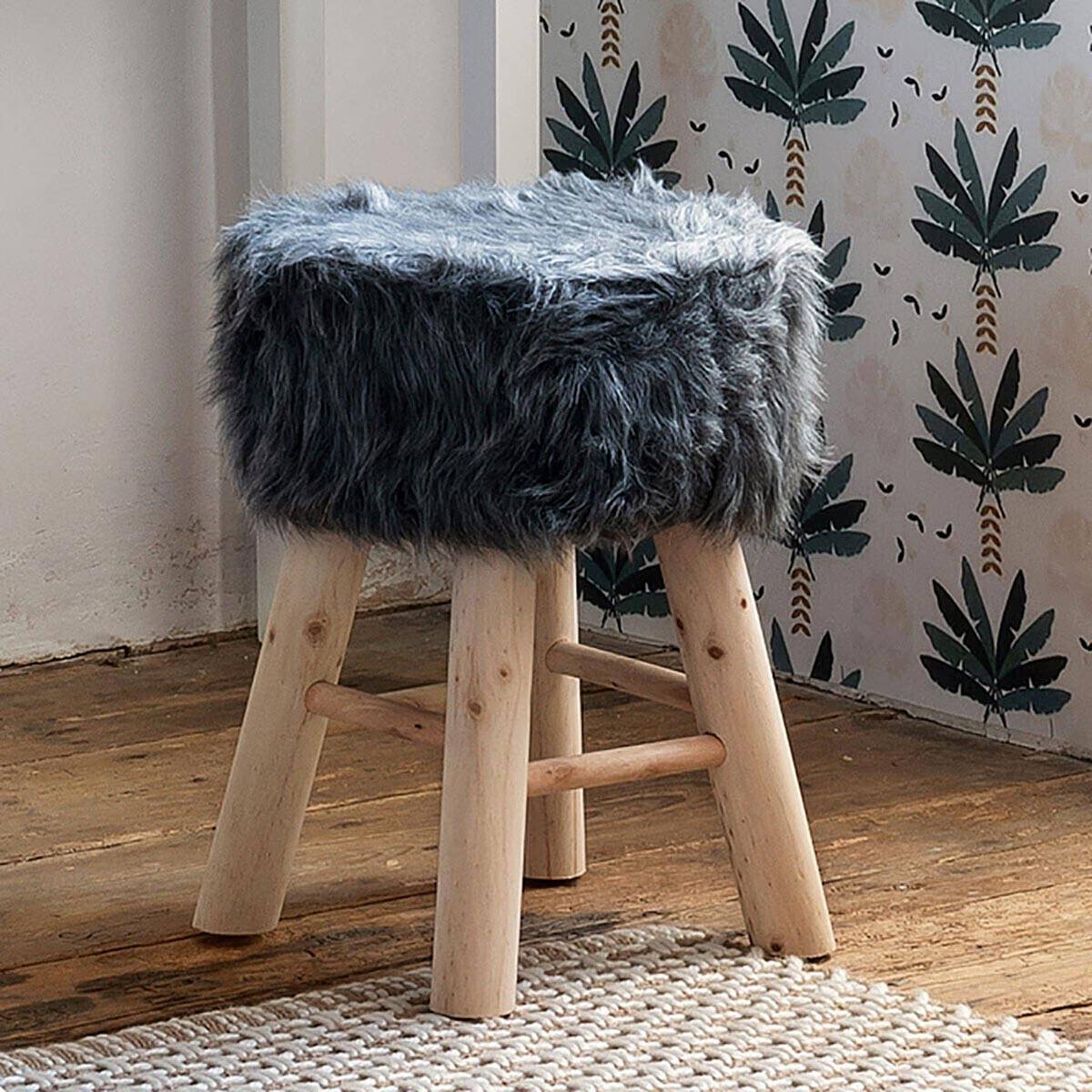 Tabouret fourrure gris Atmosphera - Imagen 4