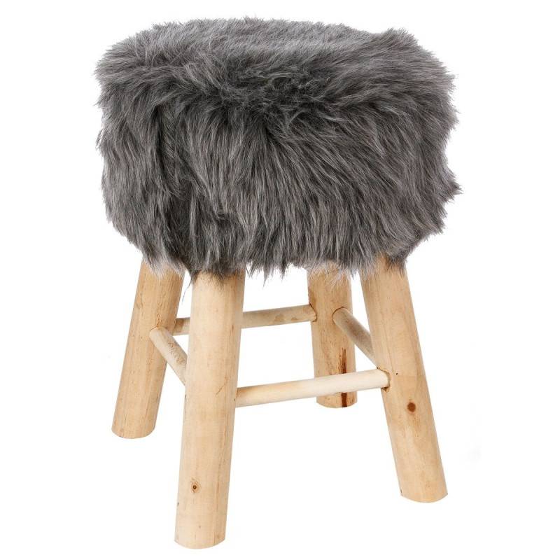Tabouret fourrure gris Atmosphera - Imagen 1