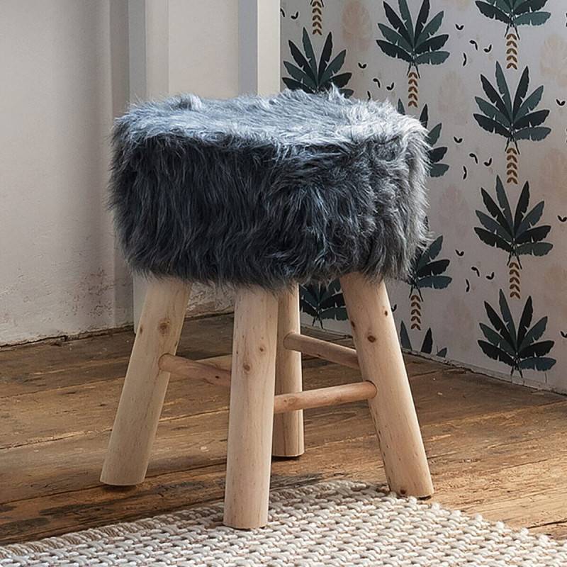 Tabouret fourrure gris Atmosphera - Imagen 2