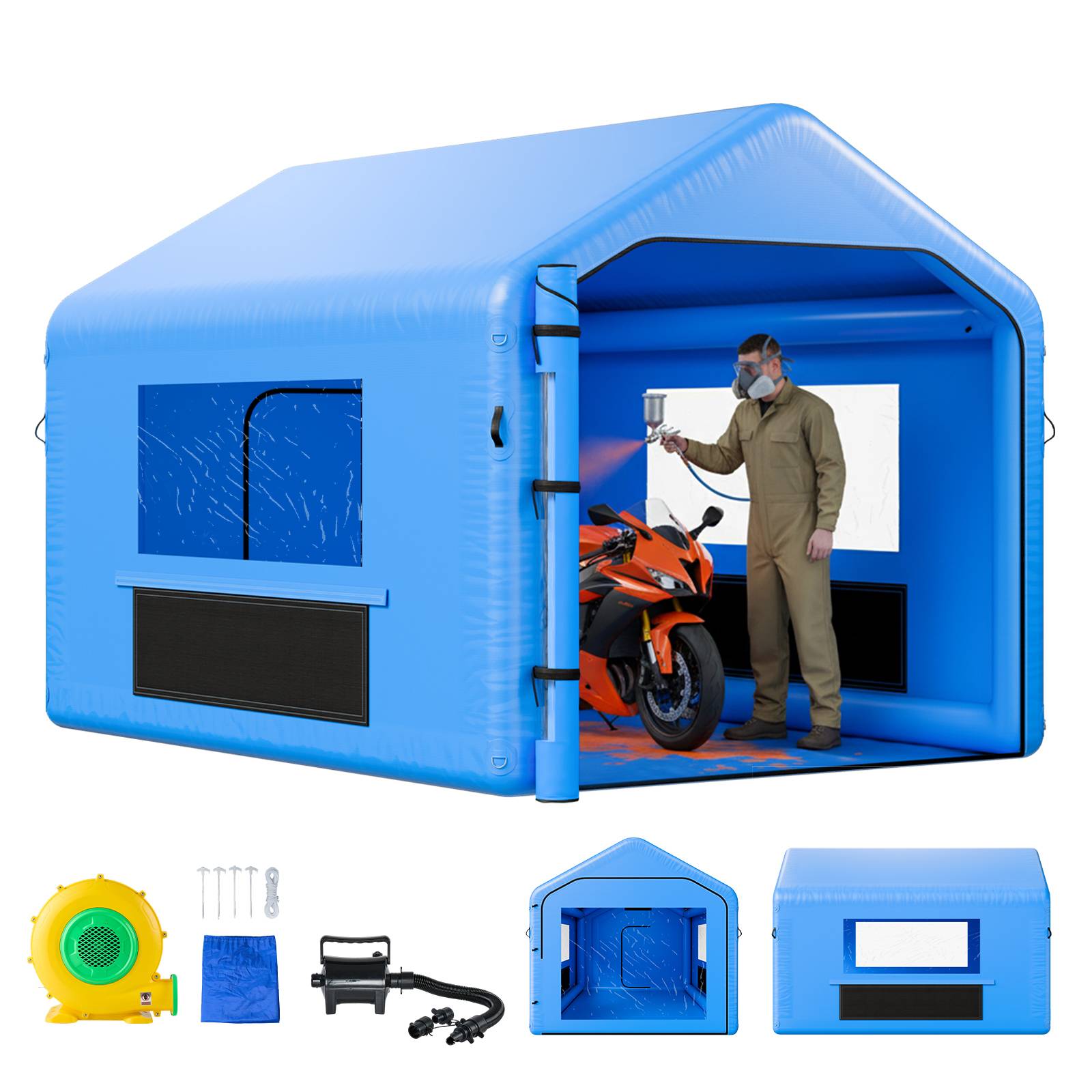 Vevor - VEVOR Cabine de peinture gonflable 4x3x2,8 m, tente de pulvérisation pour voiture avec souffleur 550 W et système de filtration d'air