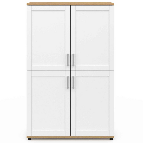 Buffet haut H. 125 cm VITO 4 portes blanc et bois - Image 3