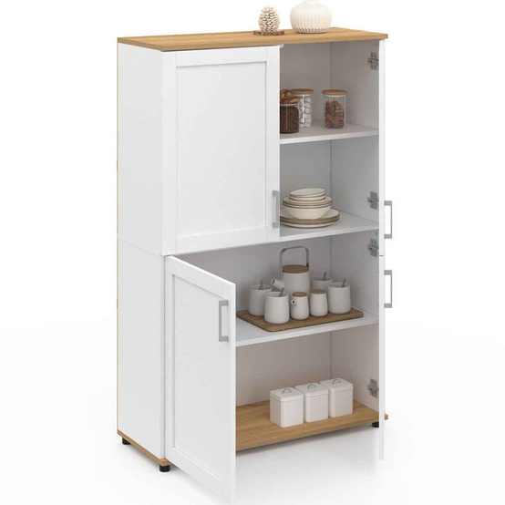 Buffet haut H. 125 cm VITO 4 portes blanc et bois - Image 4