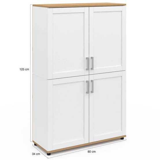 Buffet haut H. 125 cm VITO 4 portes blanc et bois - Image 5
