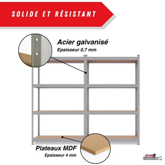 Étagère de garage métallique robuste 160x160cm : charge lourde, modulable, facile à monter 40 cm Gris - Image 4
