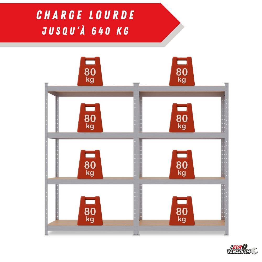 Étagère de garage métallique robuste 160x160cm : charge lourde, modulable, facile à monter 40 cm Gris - Image 5
