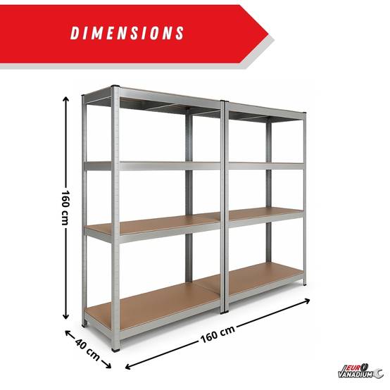 Étagère de garage métallique robuste 160x160cm : charge lourde, modulable, facile à monter 40 cm Gris - Image 3