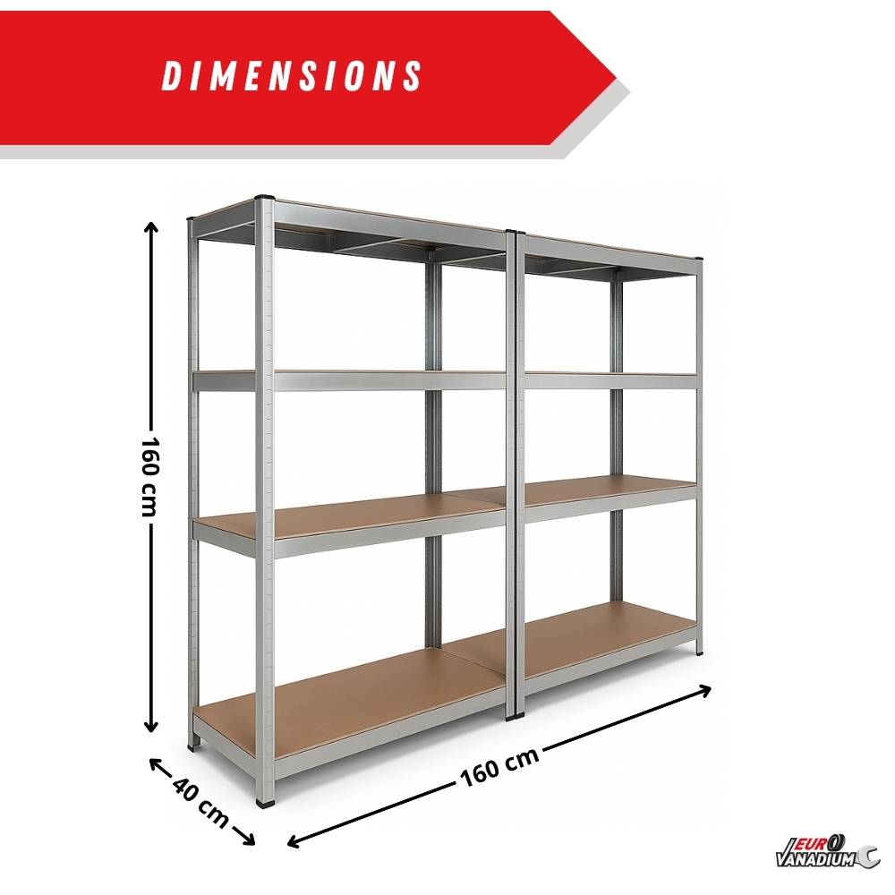 Étagère de garage métallique robuste 160x160cm : charge lourde, modulable, facile à monter 40 cm Gris - Image 3