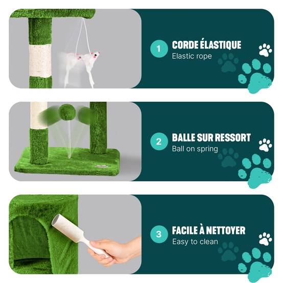 Vounot - Arbre à chat 112cm multi niveaux vert - avec griffoir, niche, jouet et plateforme - arbre à grimper - VOUNOT® - Image 7