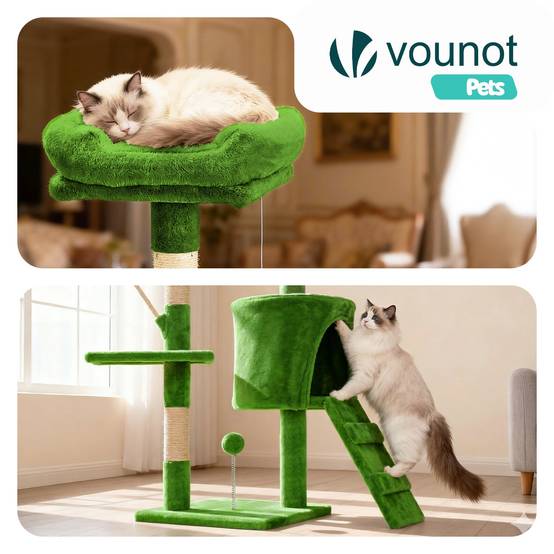 Vounot - Arbre à chat 112cm multi niveaux vert - avec griffoir, niche, jouet et plateforme - arbre à grimper - VOUNOT® - Image 6
