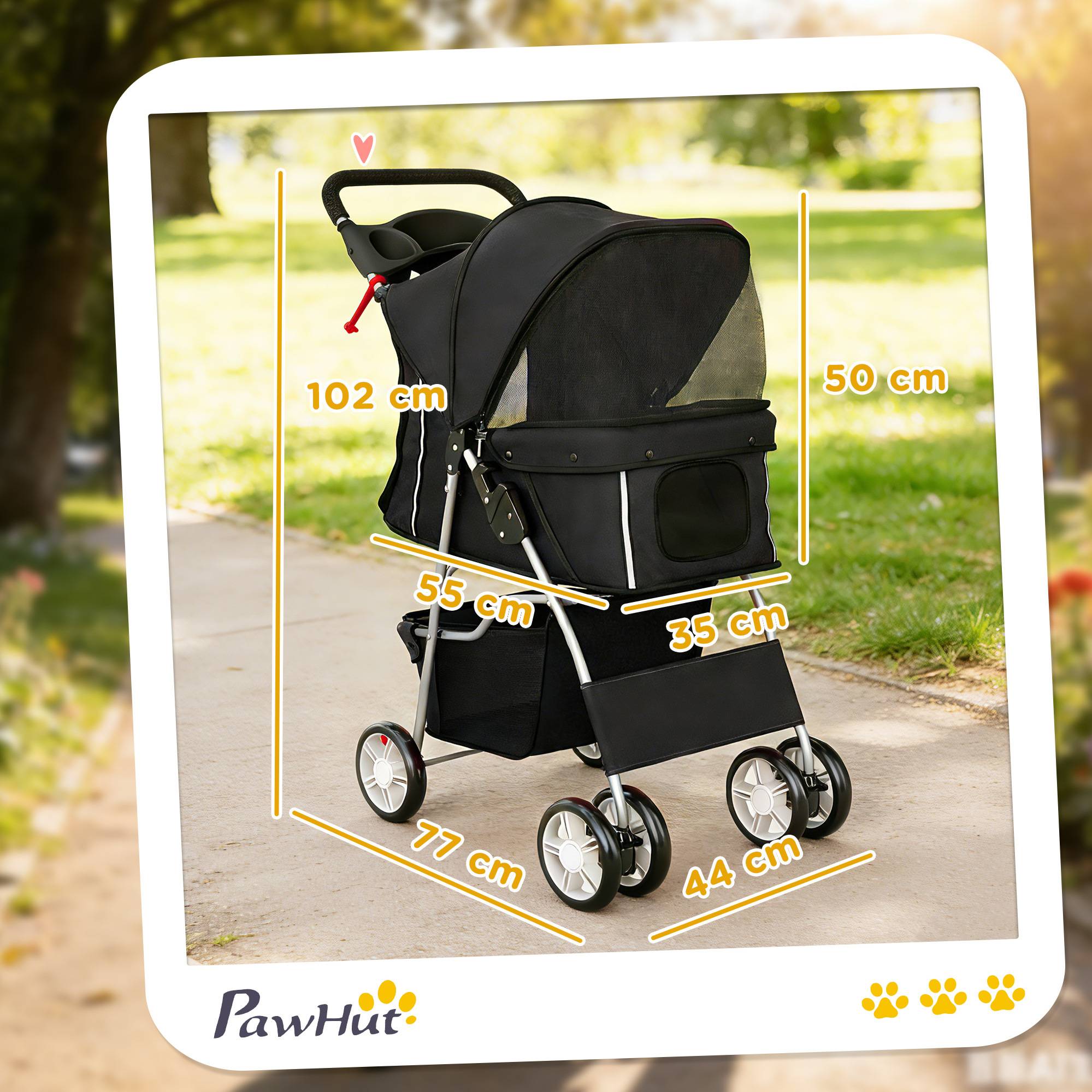 Sans Marque - Poussette pliable chien bandes réfléchissantes panier rangement coussin petits chiens 10 kg 77x44x102 cm noire - Image 5