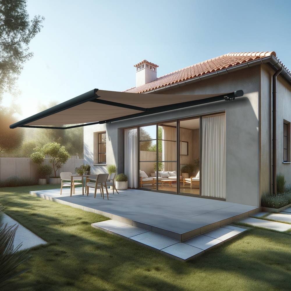 Store banne coffre MEEL 6,00x3,00m (Manuelle - Taupe - Gris anthracite) - Alia Productions - Imagen 1