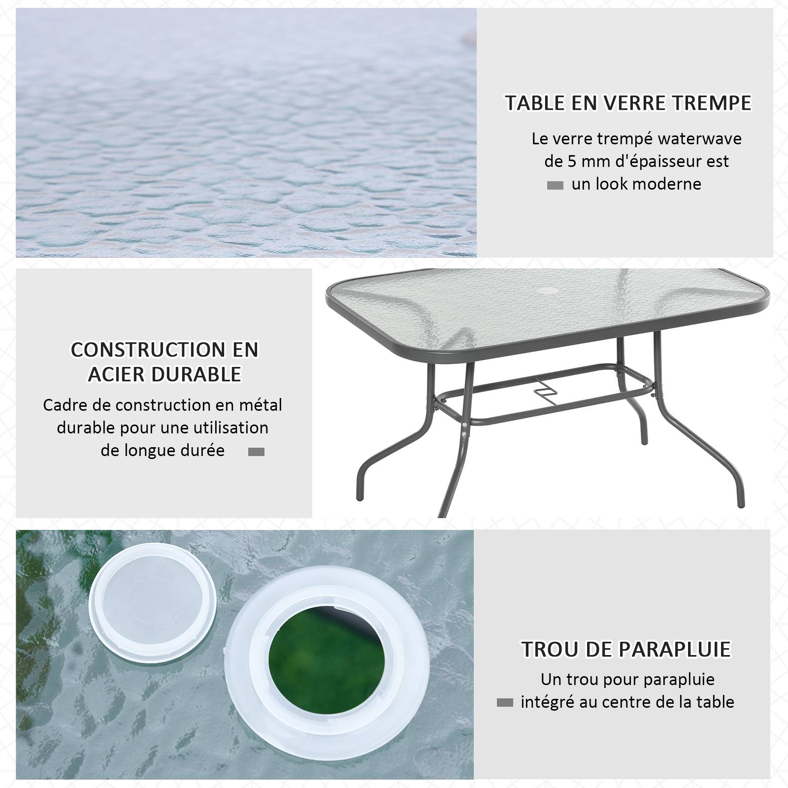 PANGIVO - Table de jardin métal et verre trempé gris 120 x 80 x 70 cm - PANGIVO - Image 6