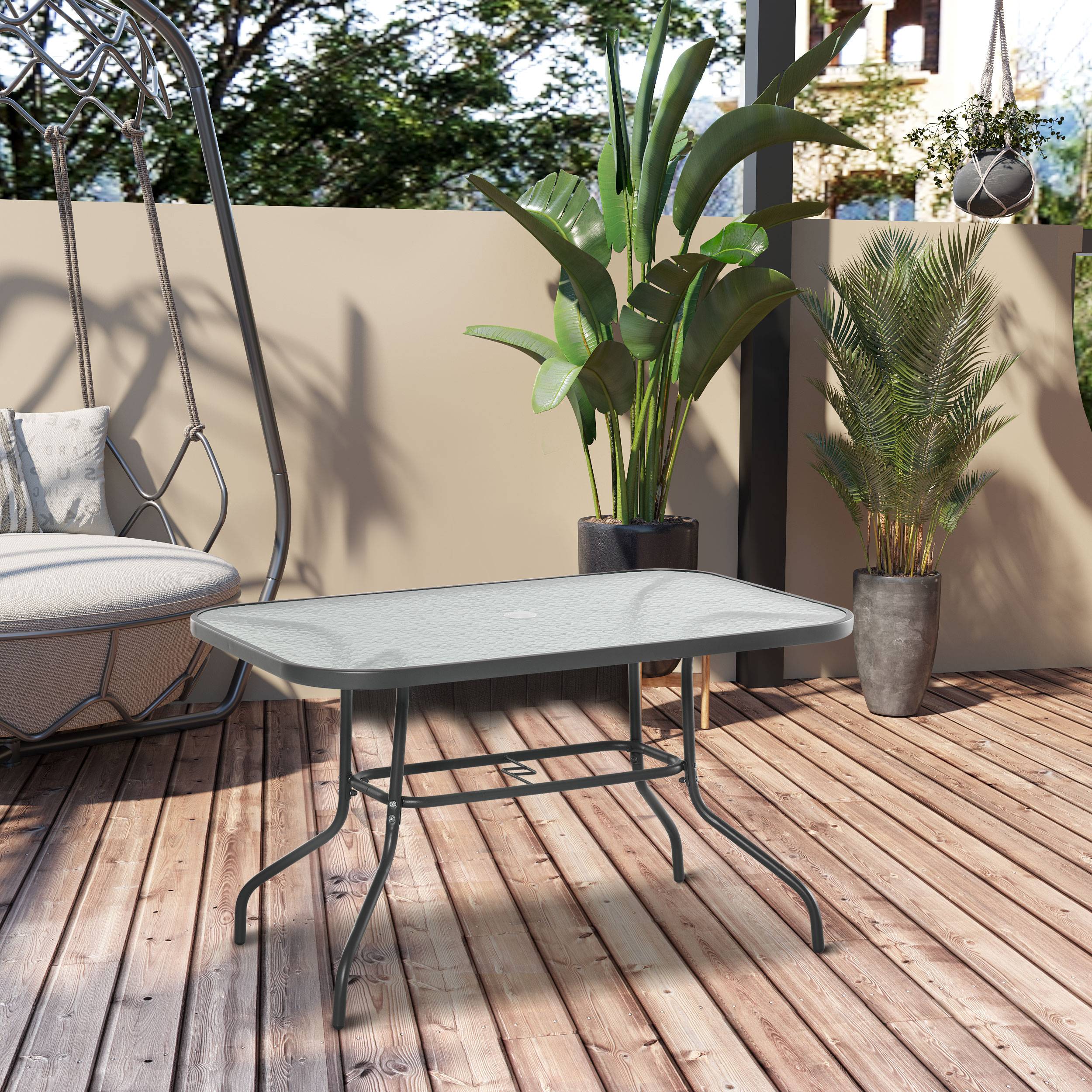 PANGIVO - Table de jardin métal et verre trempé gris 120 x 80 x 70 cm - PANGIVO - Image 3
