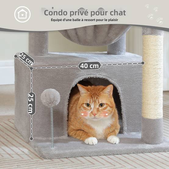 Petit Arbre à Chat 83 cm avec Grand Condo Gris PAWZ Road - Image 4