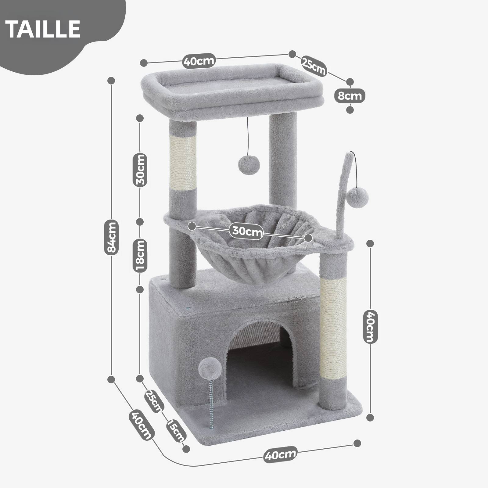 Petit Arbre à Chat 83 cm avec Grand Condo Gris PAWZ Road - Image 2