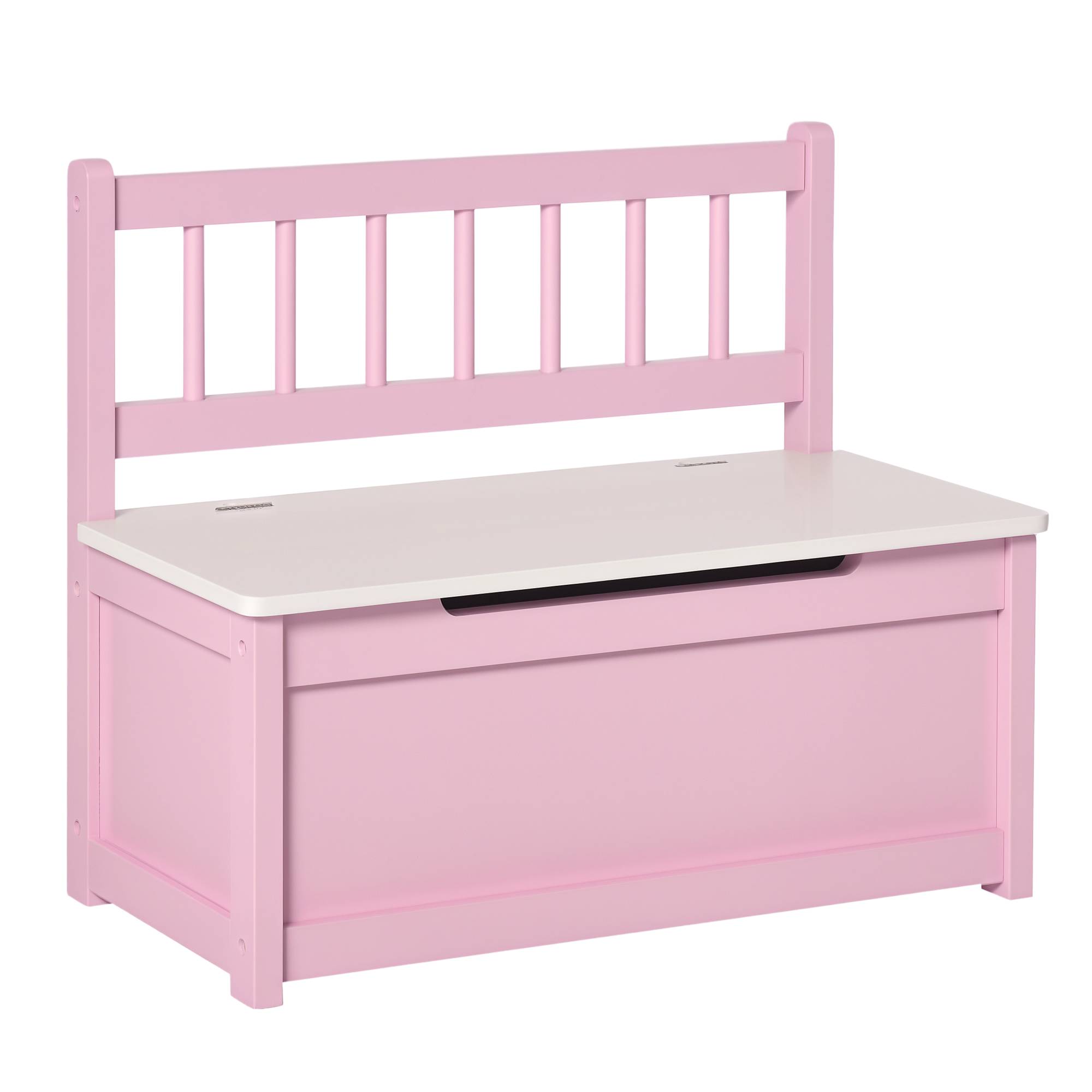 Banc de Rangement Enfant avec Dossier et Couvercle Amorti, 40 kg, Salle de Jeux/Chambre, 60 x 30 x 50 cm, Rose/Blanc - Image 1