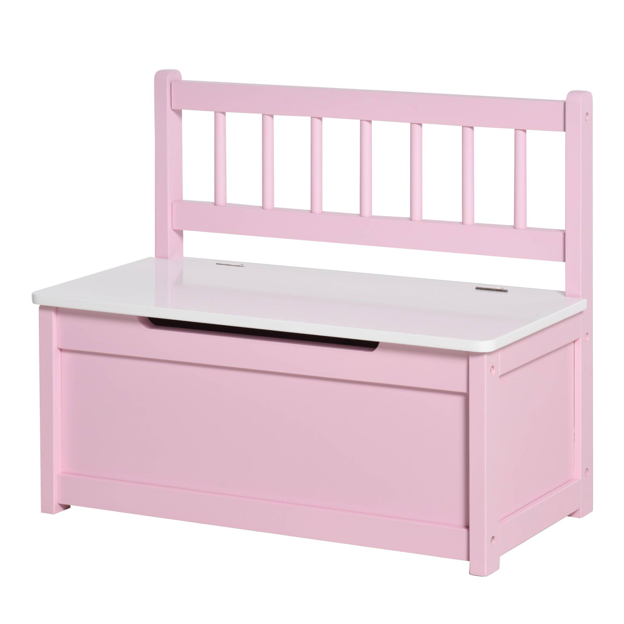 Banc de Rangement Enfant avec Dossier et Couvercle Amorti, 40 kg, Salle de Jeux/Chambre, 60 x 30 x 50 cm, Rose/Blanc - Image 2