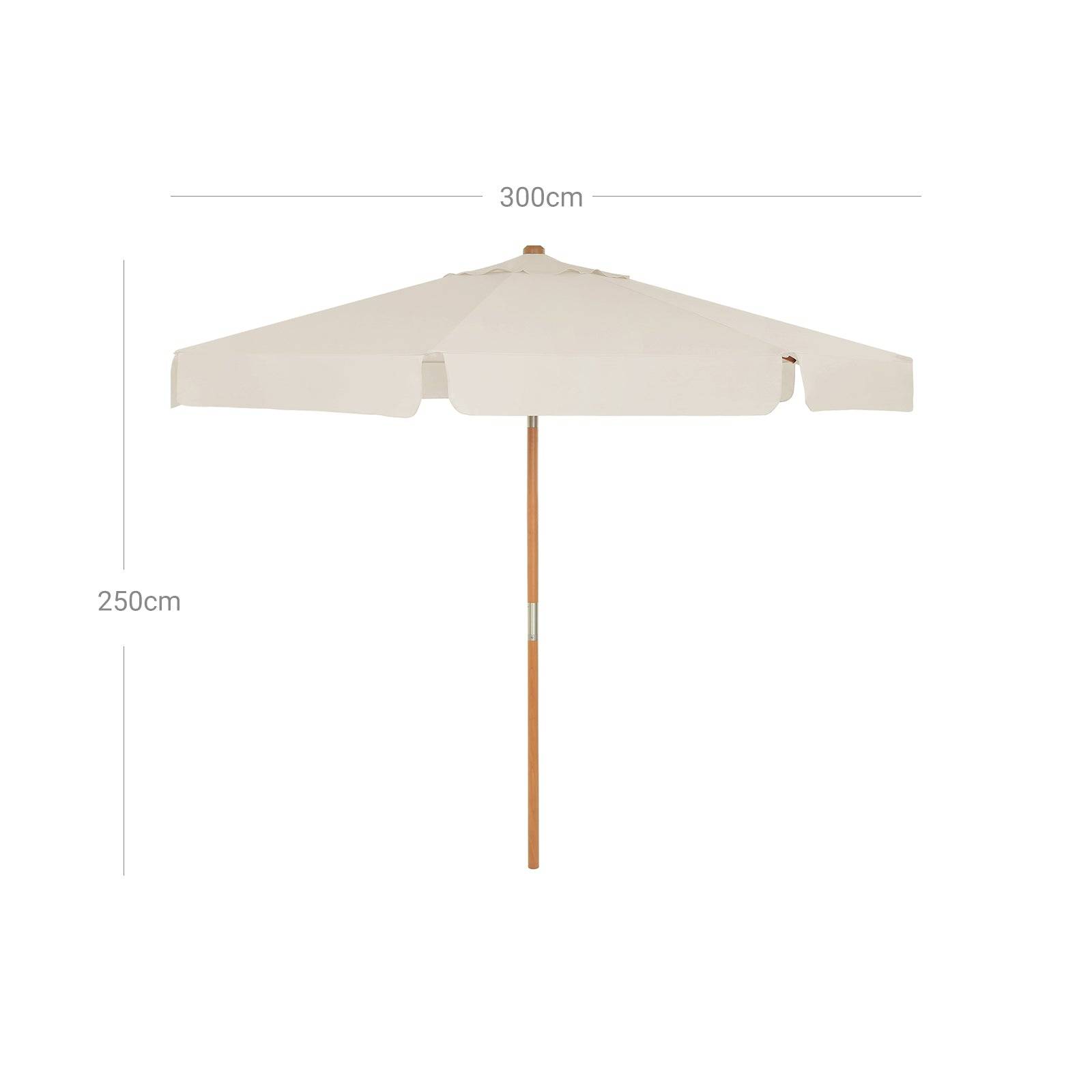 Helloshop26 - Parasol 3 m ombrelle octogonal protection solaire anti-uv UPF 50+ mât et baleines en bois inclinable sans socle pour terrasse balcon jardin beige gpu - Imagen 4
