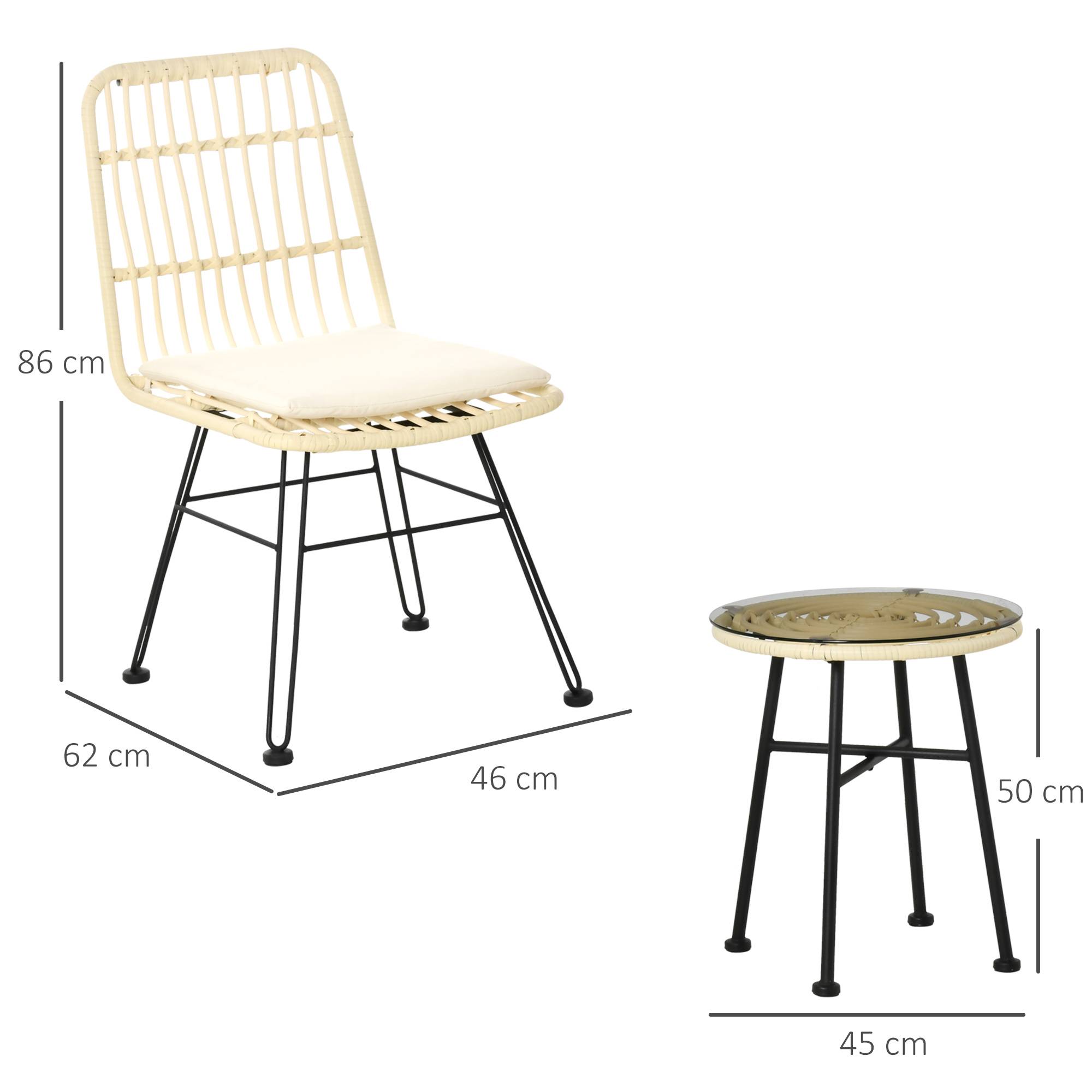 Outsunny - Ensemble bistro de jardin 2 places 3 pièces style exotique 2 chaises + table basse ronde métal époxy noir résine tressée beige - Outsunny - Imagen 3